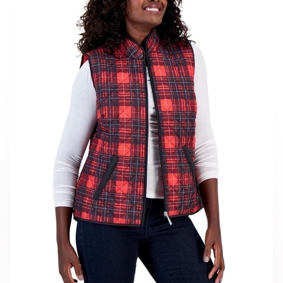 Nwt- Karen Scott Red & Black Quilted Vest - Picture 1 of 6